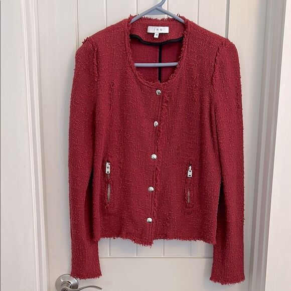 Iro Agnette Red Boucle Cotton Jacket Size 38 US 6 - Picture 6 of 11